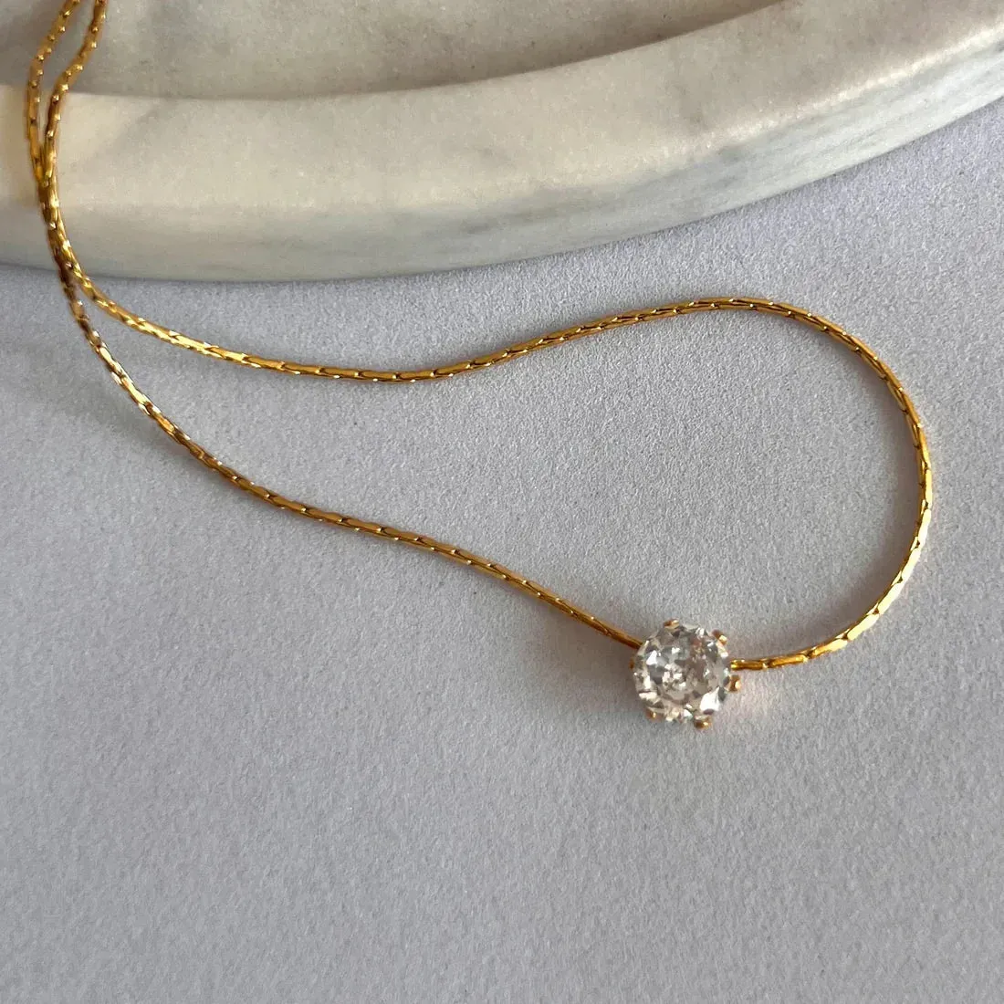 18K Gold Plated Solitaire Anti- Tarnish Waterproof Necklace