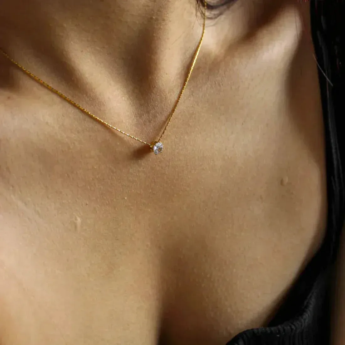 18K Gold Plated Solitaire Anti- Tarnish Waterproof Necklace