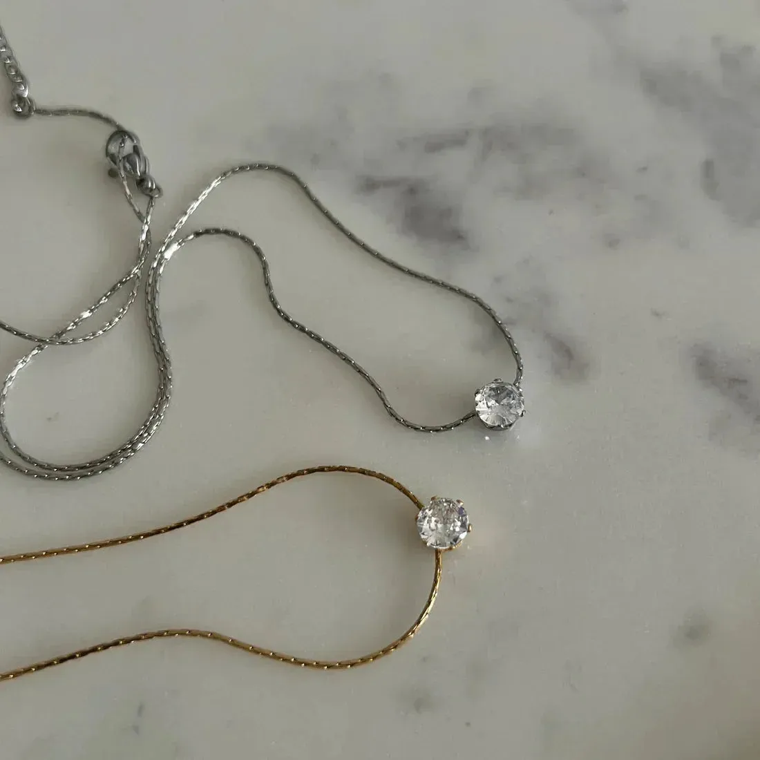 18K Gold Plated Solitaire Anti- Tarnish Waterproof Necklace