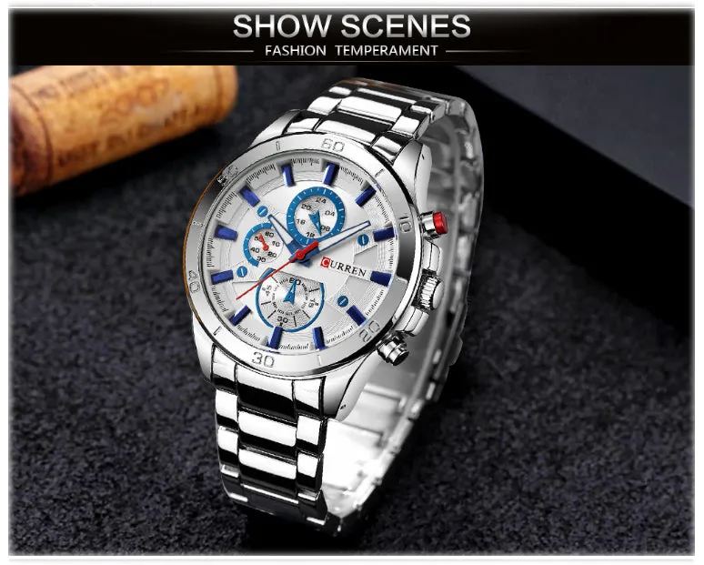 CURREN Original Brand Stainless Steel Band Wrist Watch For Men With Brand (Box & Bag)-8275