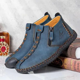 Men's Hand Sewing Side Zippered Soft Comfy Slip On Ankle Boots